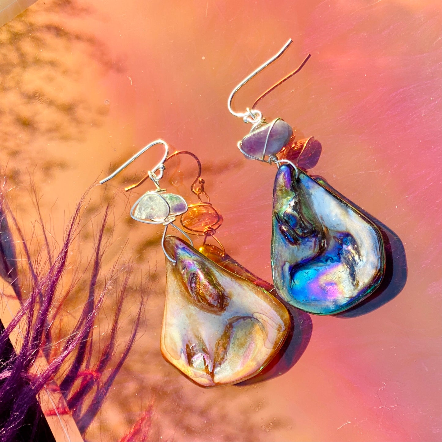 Trailblazer - Amethyst & Shell Sterling Silver Earrings
