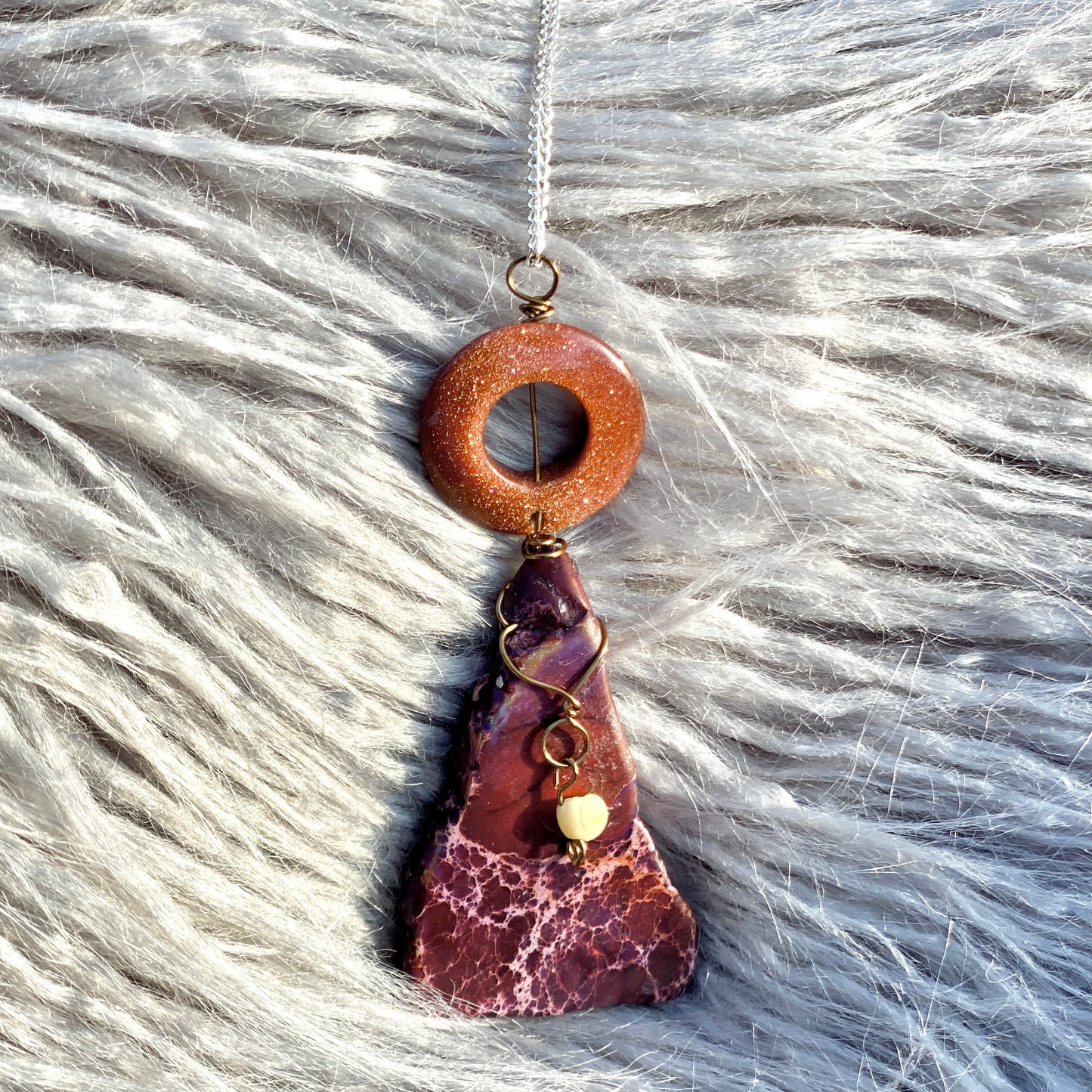 Sunrise over Cairo - Goldstone and Jasper Sterling Silver Necklace