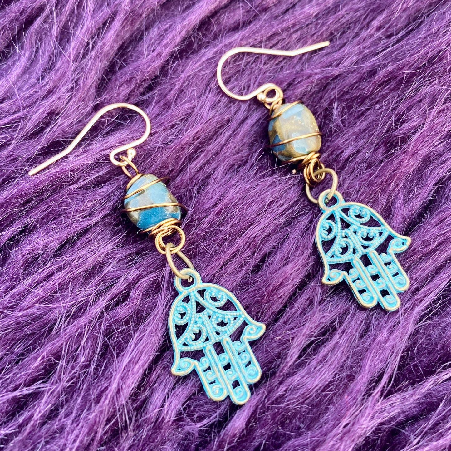 Hamsa Hands - Azurite 14k Gold Earrings