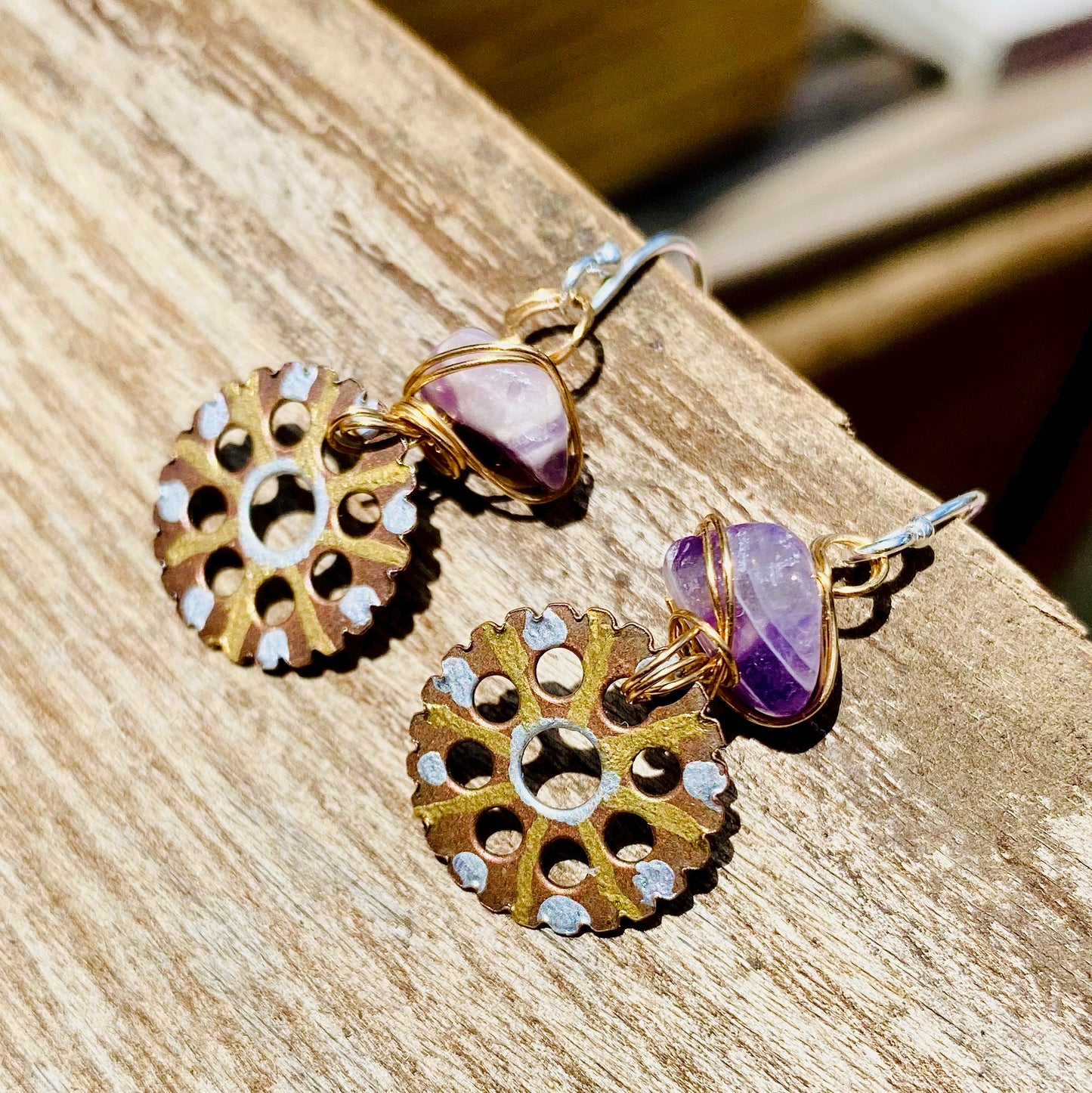 She’s like the Wind - Amethyst Watch Gear Earrings