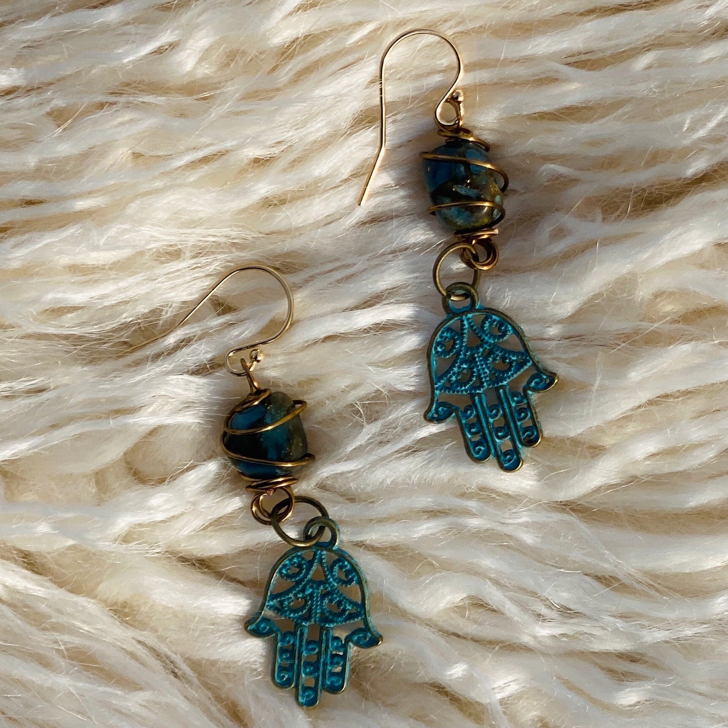Hamsa Hands - Azurite 14k Gold Earrings