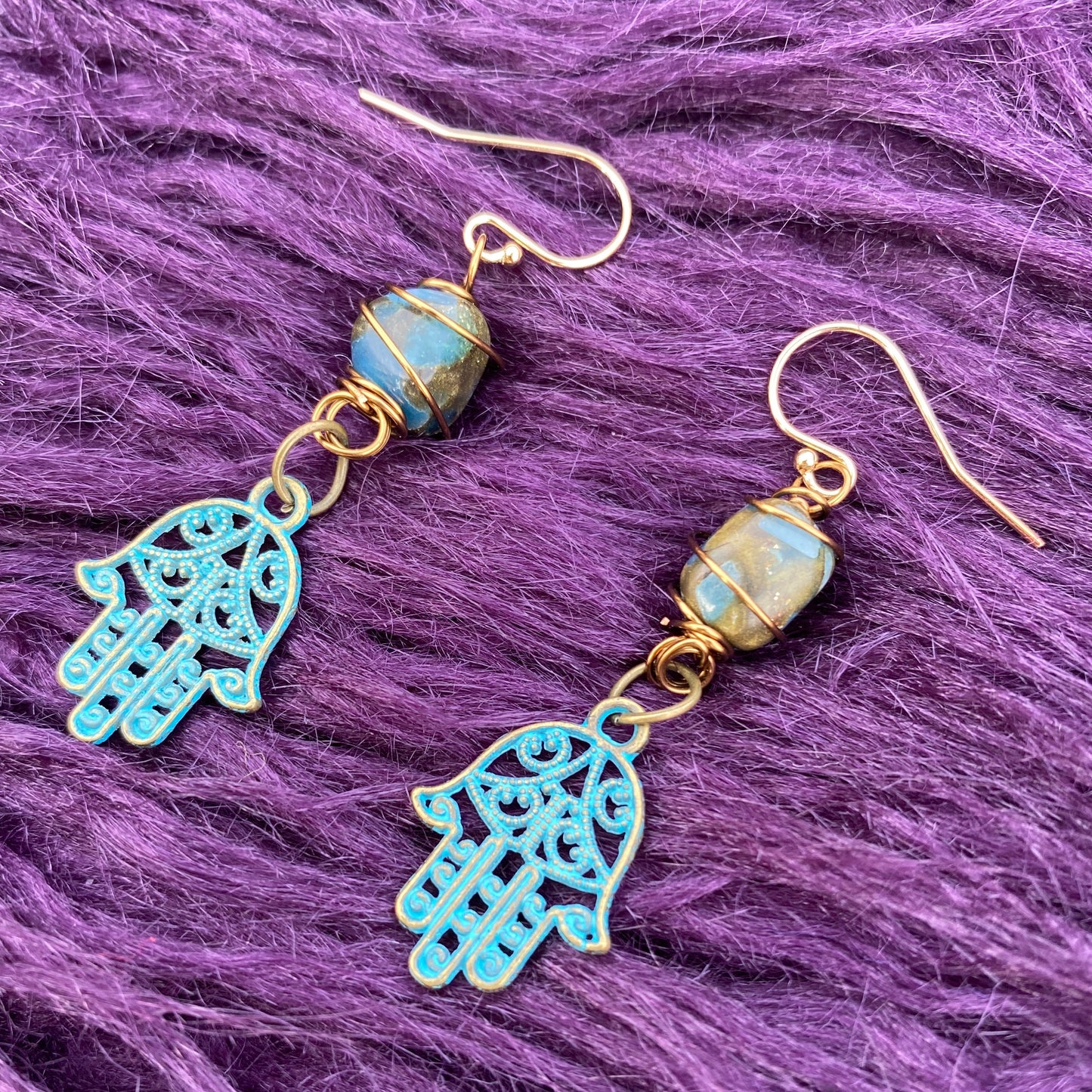 Hamsa Hands - Azurite 14k Gold Earrings