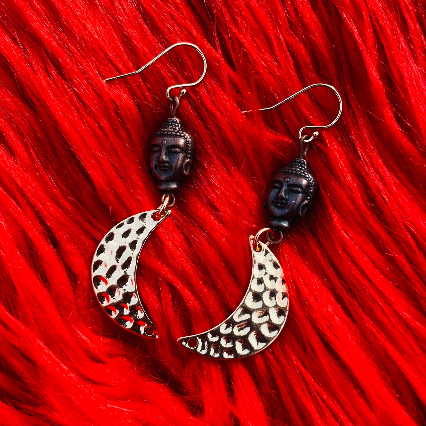 Buddha Moon - 14k Gold Hammered Brass Earrings