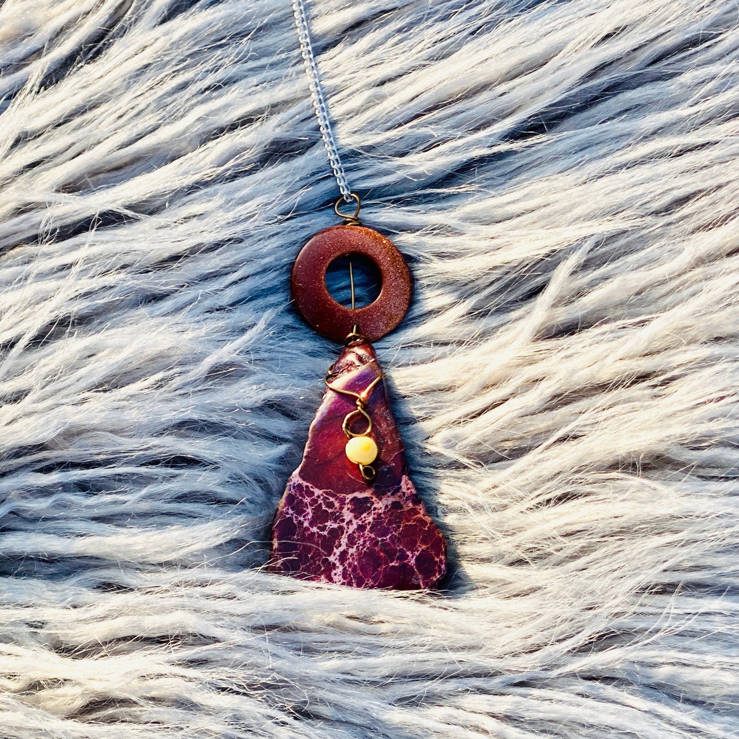 Sunrise over Cairo - Goldstone and Jasper Sterling Silver Necklace
