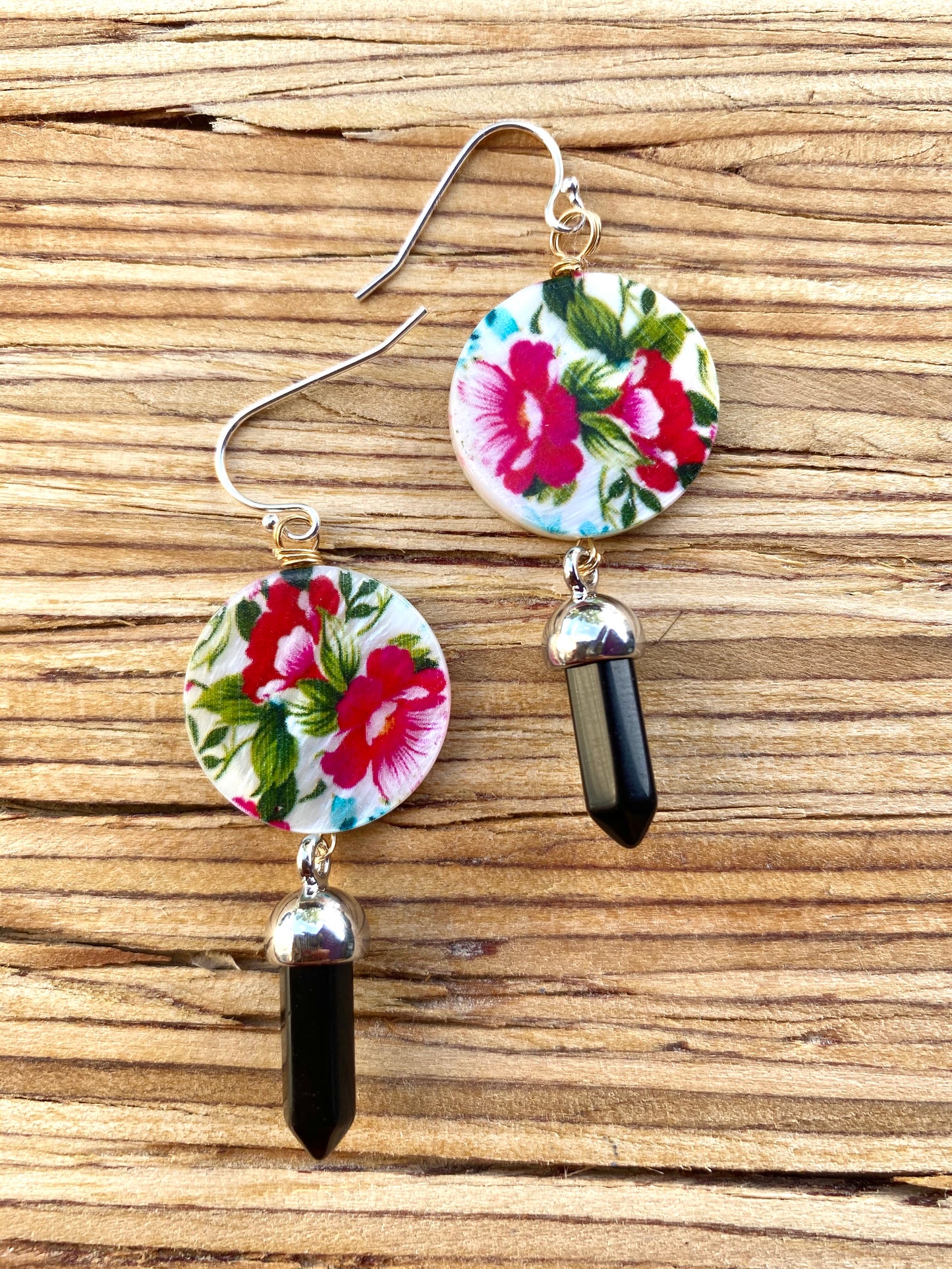 Kimono - Mother of Pearl & Black Agate Earrings
