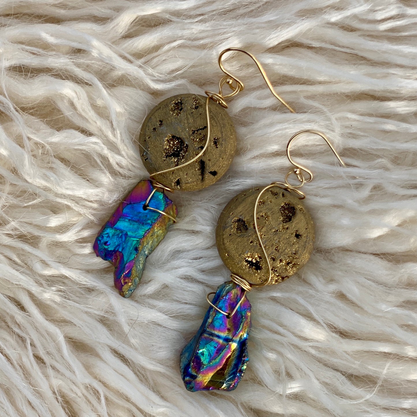 Moondance - 14k Gold Genuine Hematite Druzy Earrings