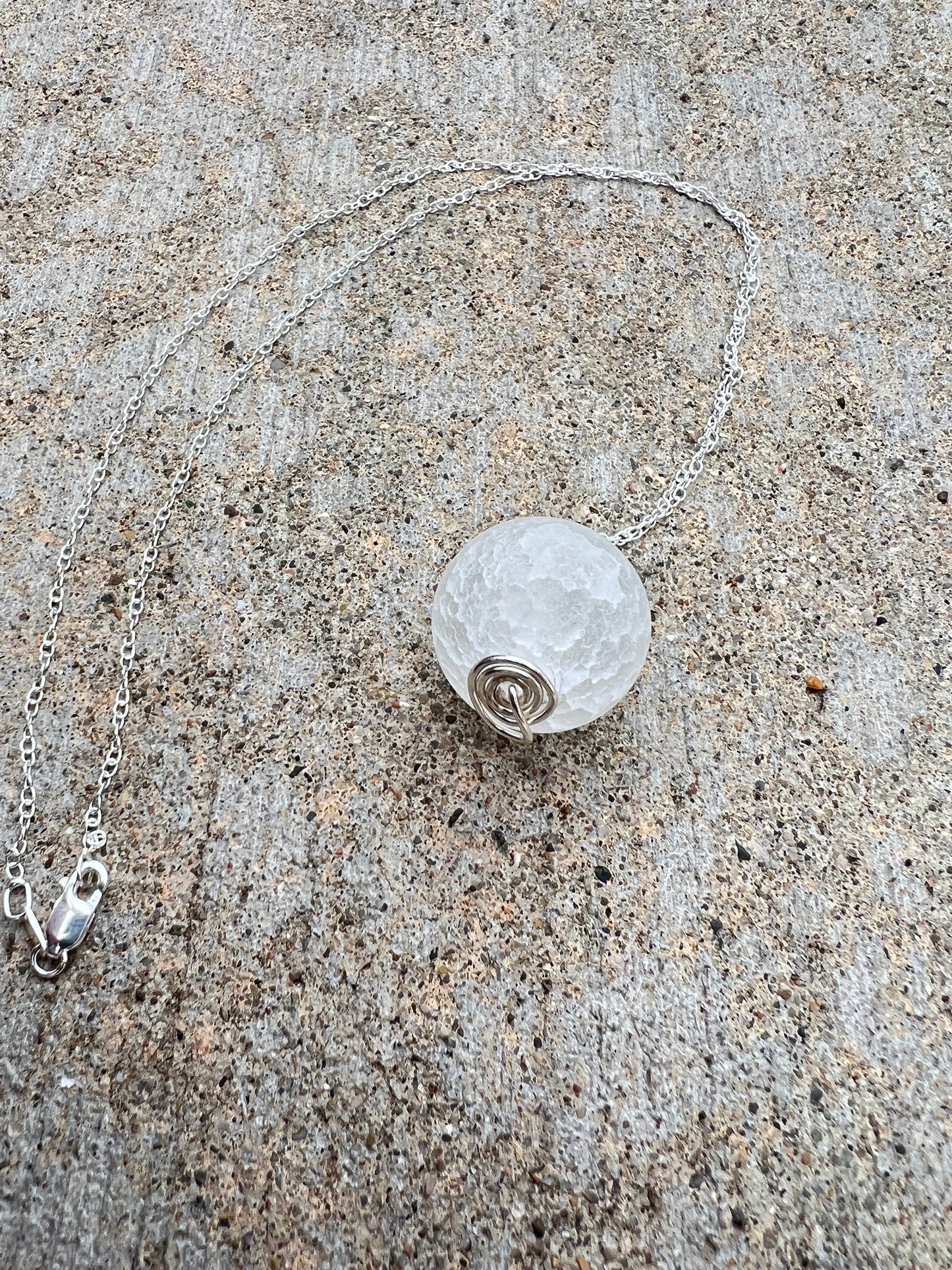 Full Moon - Cracked Quartz Sterling Silver Necklave