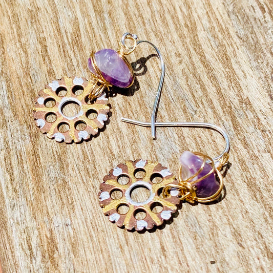 She’s like the Wind - Amethyst Watch Gear Earrings