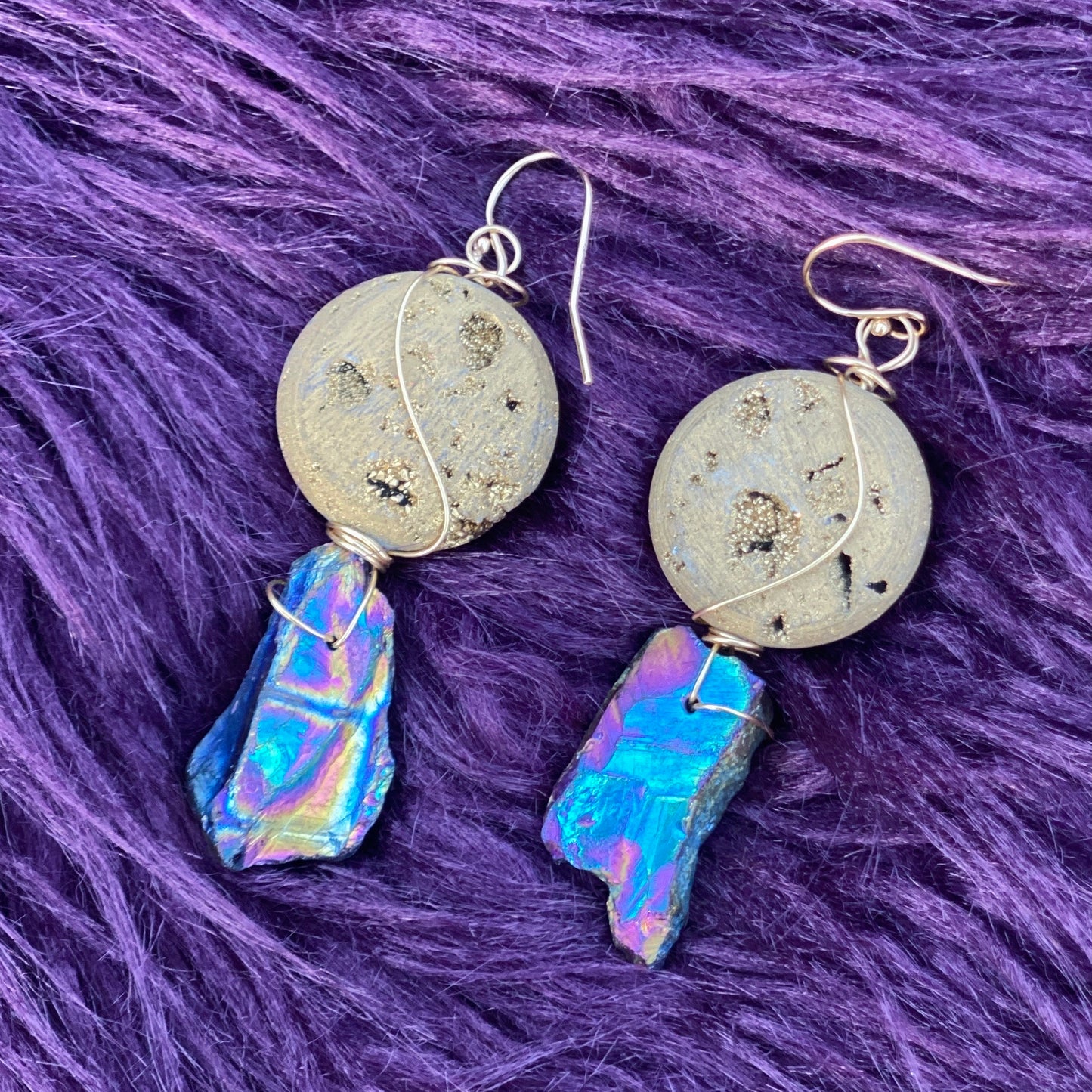 Moondance - 14k Gold Genuine Hematite Druzy Earrings