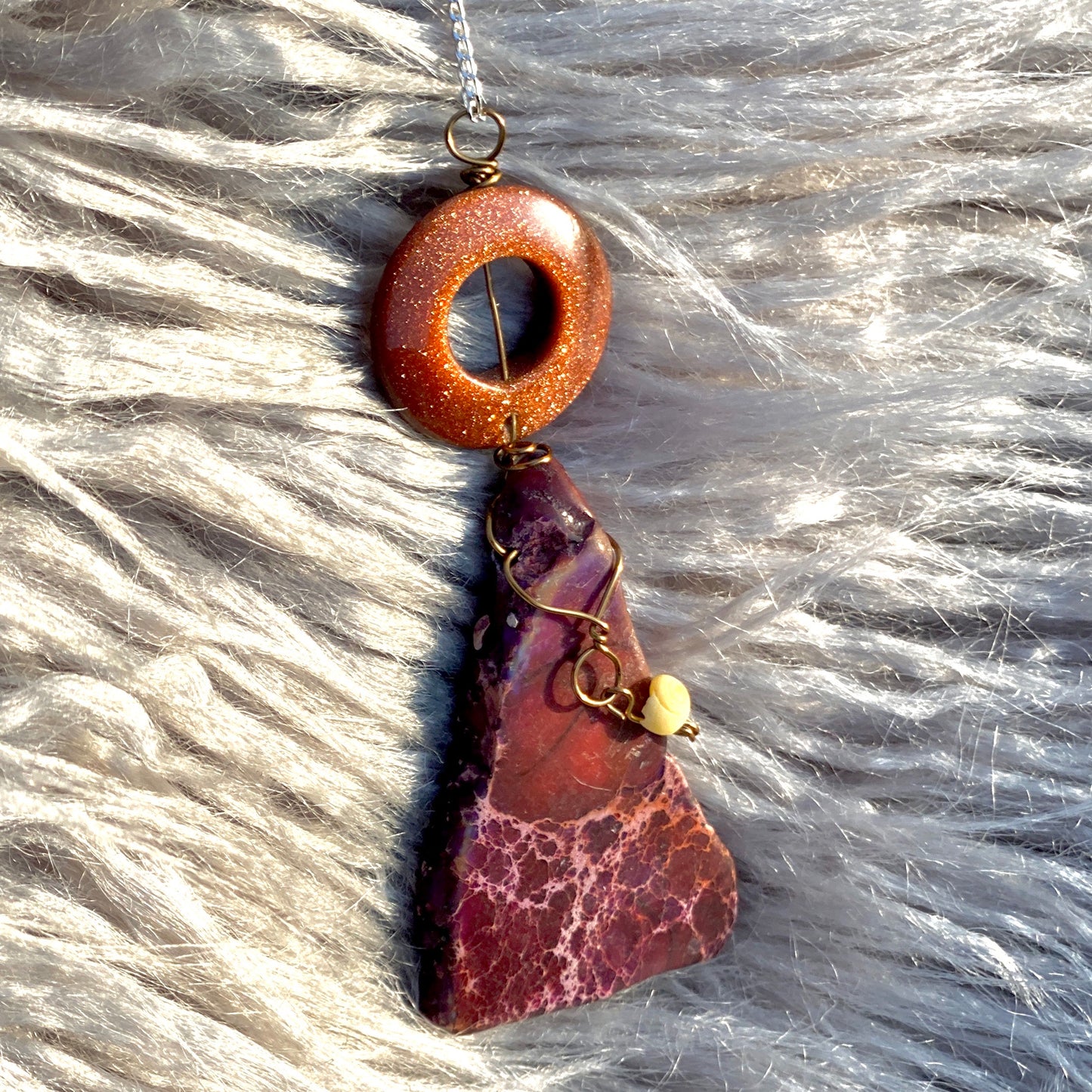 Sunrise over Cairo - Goldstone and Jasper Sterling Silver Necklace