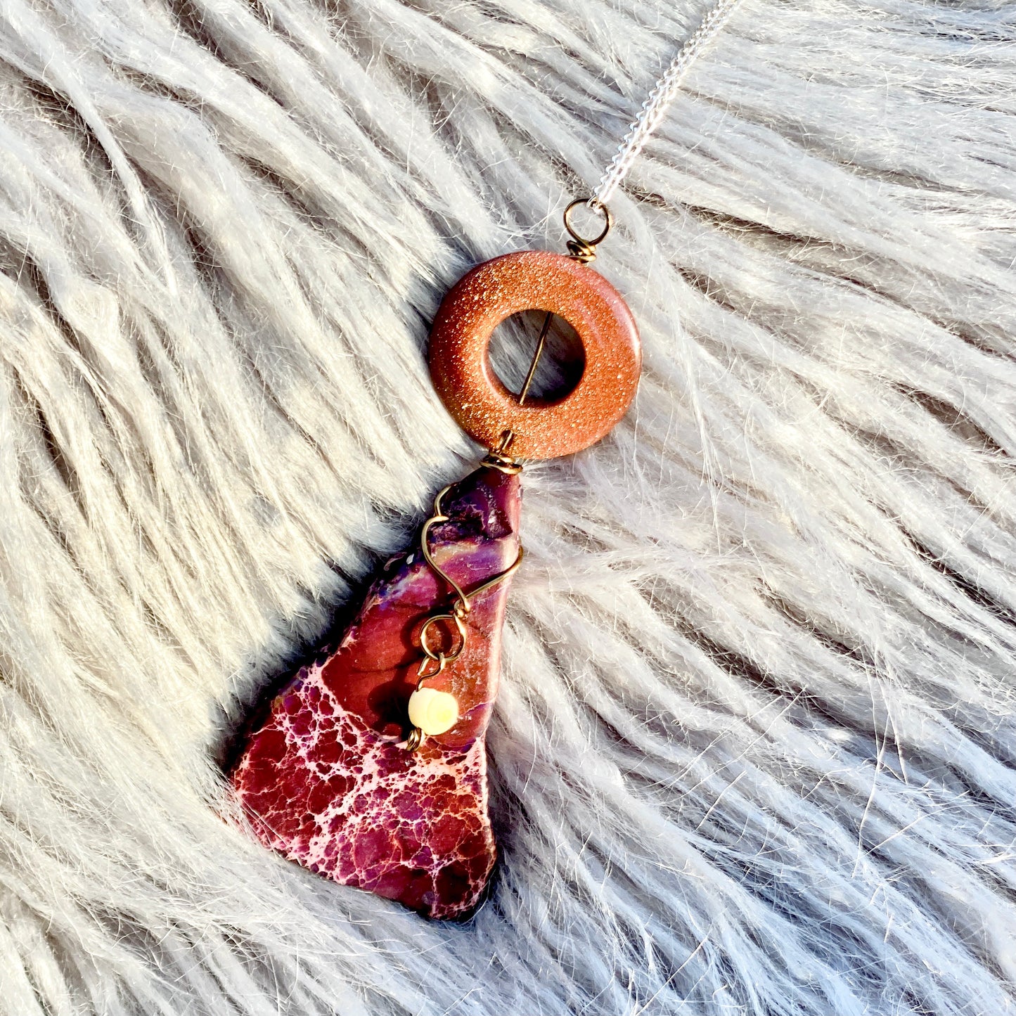Sunrise over Cairo - Goldstone and Jasper Sterling Silver Necklace