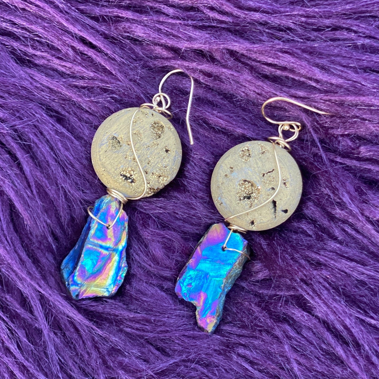 Moondance - 14k Gold Genuine Hematite Druzy Earrings