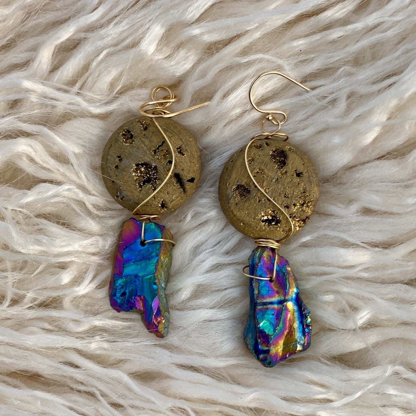 Moondance - 14k Gold Genuine Hematite Druzy Earrings