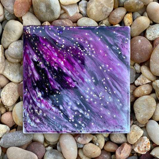 Purple Marble Metallic Decorative Tile with Easel