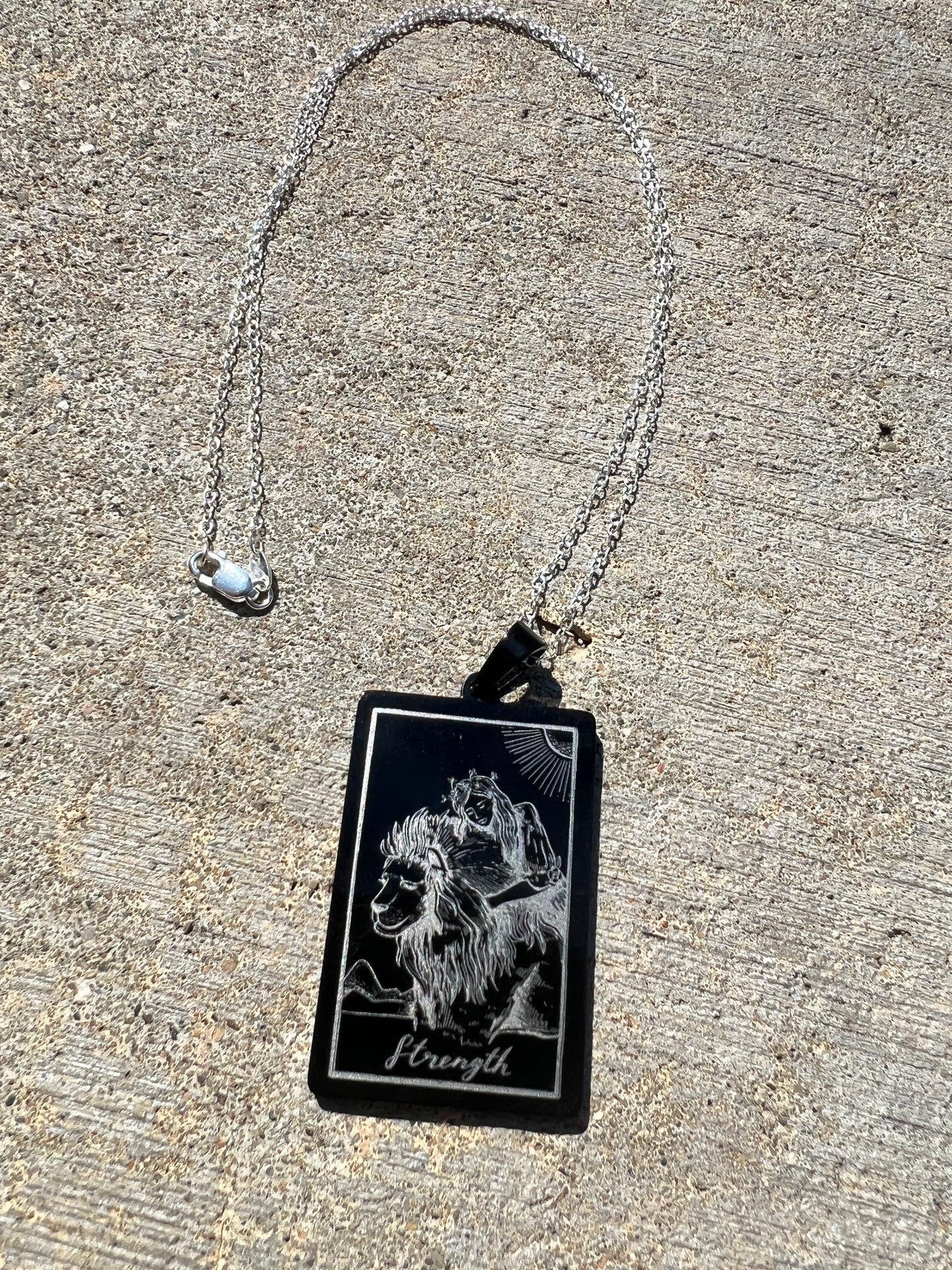 Strength Tarot Card Sterling Silver Necklace