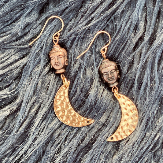 Buddha Moon - 14k Gold Hammered Brass Earrings